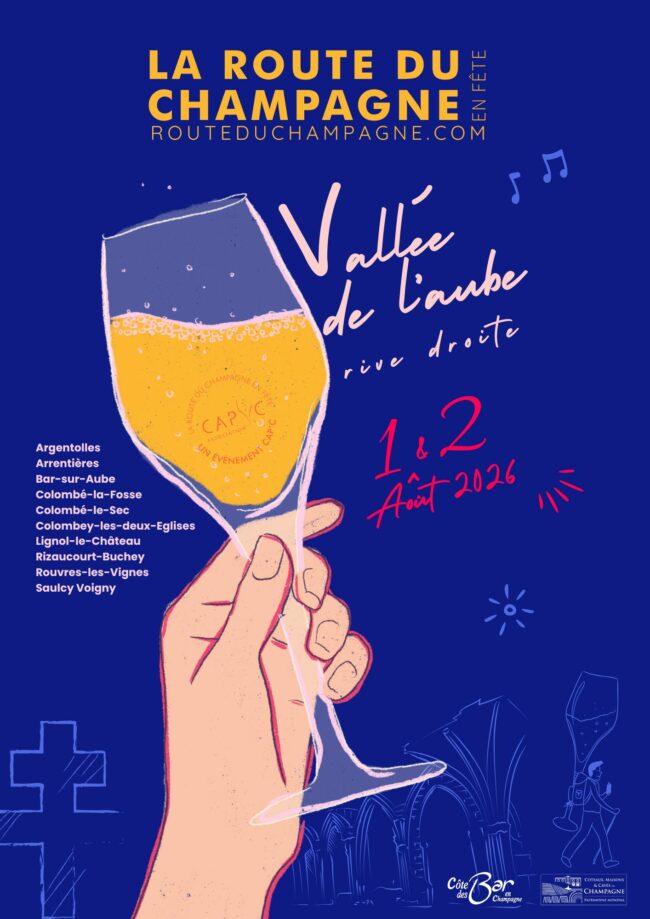 Affiche Route du Champagne en Fête 2026 sur le secteur Rive droite de l’Aube (Bar-sur-Aube) les 1er & 02 Août 2026f